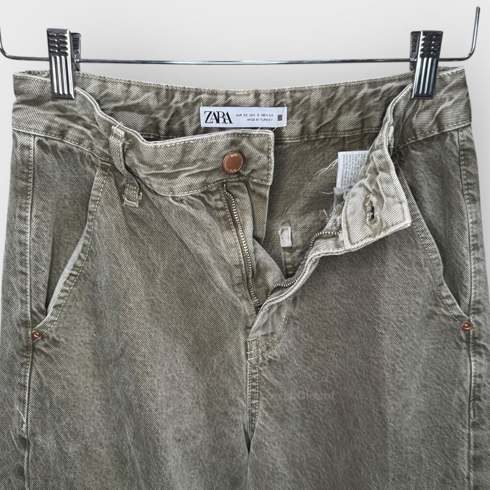 Zara Olive Green 0 Cargo Pants High Rise Wide Leg Y2K Baggy Avante Garde Street - Picture 4 of 8